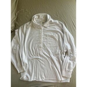 Aerie Oversized Polo Shirt Womens XL White Long Sleeve Cotton Relaxed Pullover